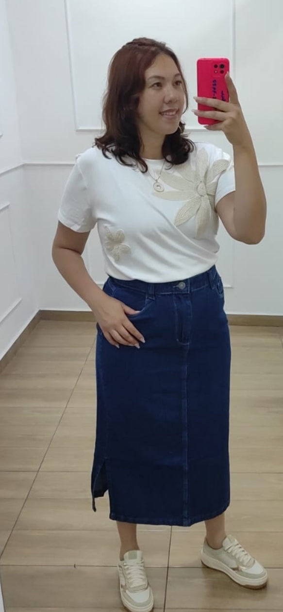 Saia Jeans Fenda Lateral