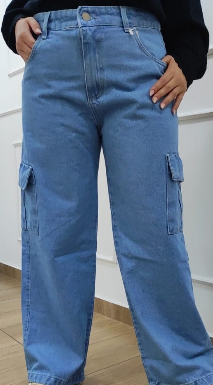 Calca wide leg cargo
